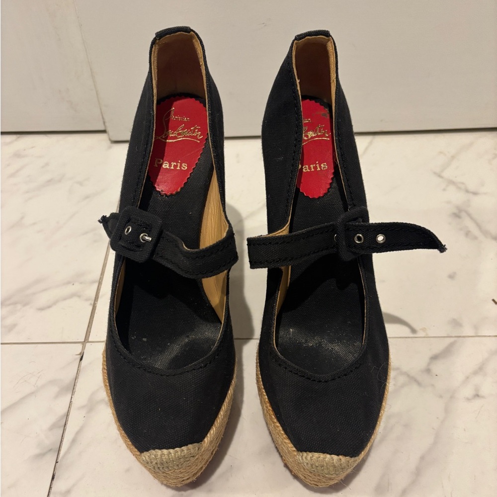 Christian Louboutin Black Espadrille Wedge Heels
